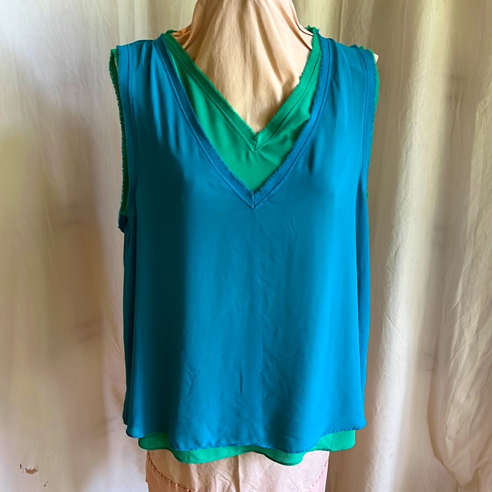 Michael Studio Layered Tank Top in Blue and Green